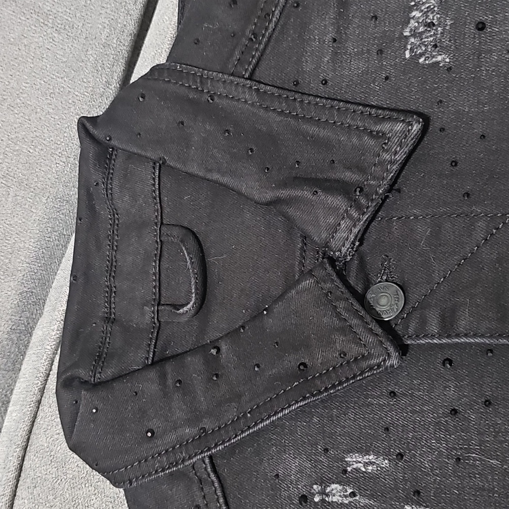NWT 7TH HVN Crystal Stargaze Jet Jean Jacket Black Denim Medium Coat Embellished - Picture 2 of 12